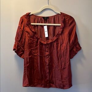 J. Crew Red Puff Sleeve Ruffled Blouse